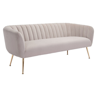 70" Beige Velvet Sofa With Gold Legs HomeRoots