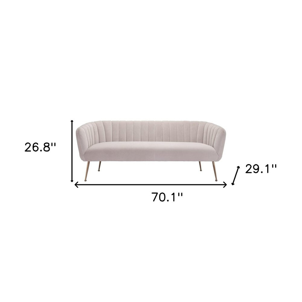70" Beige Velvet Sofa With Gold Legs HomeRoots