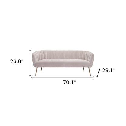 70" Beige Velvet Sofa With Gold Legs HomeRoots