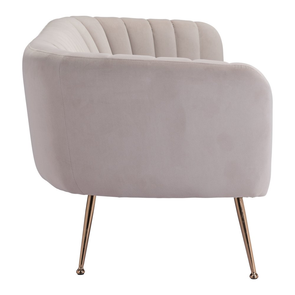 70" Beige Velvet Sofa With Gold Legs HomeRoots