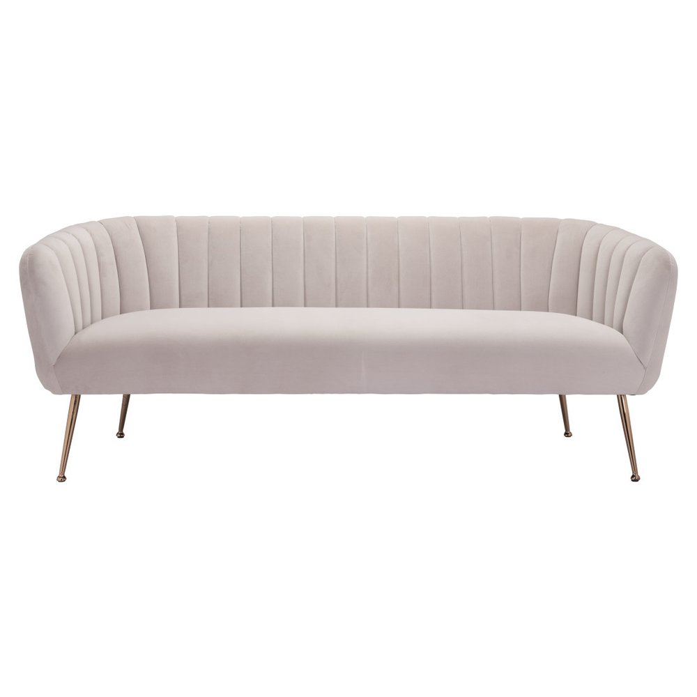 70" Beige Velvet Sofa With Gold Legs HomeRoots