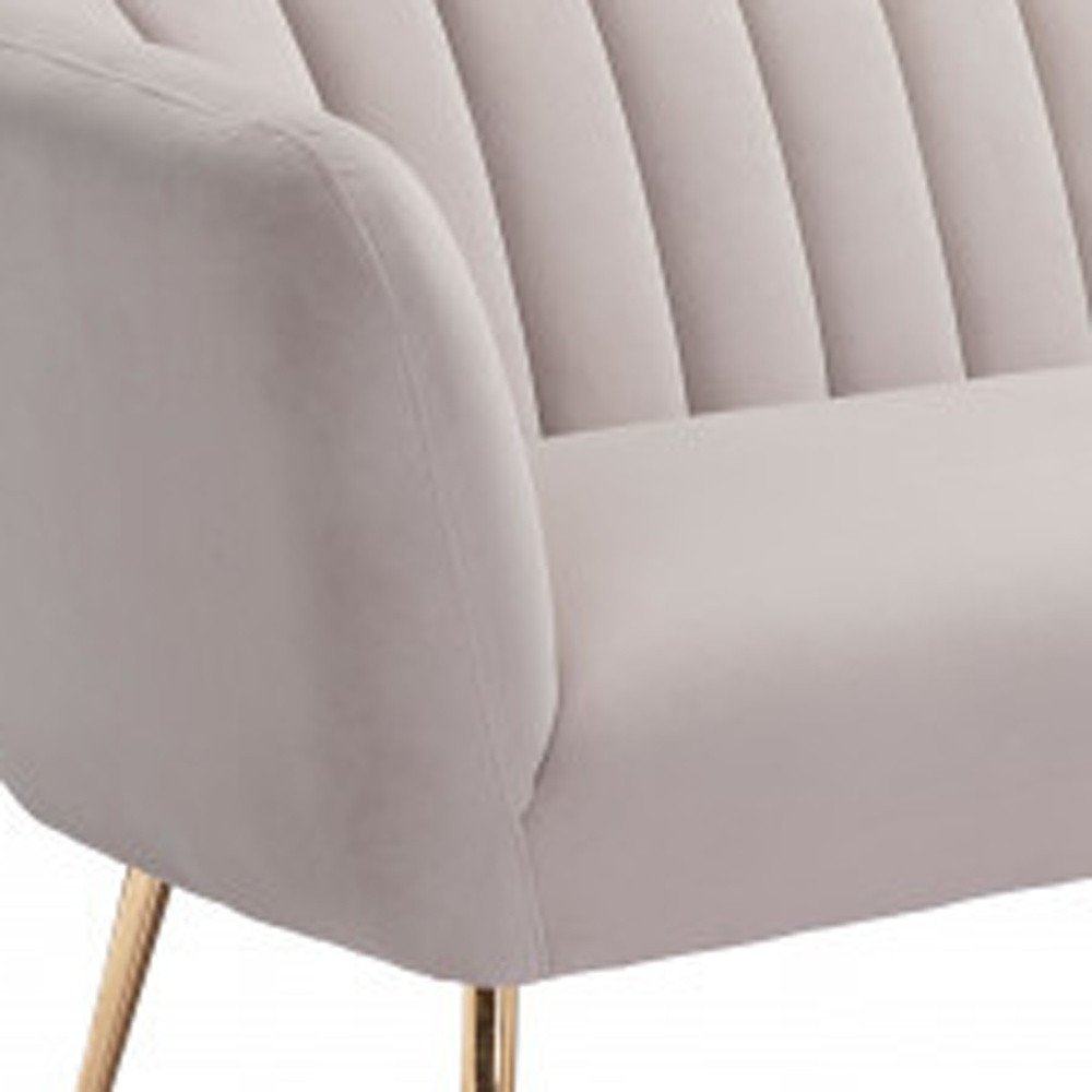 70" Beige Velvet Sofa With Gold Legs HomeRoots