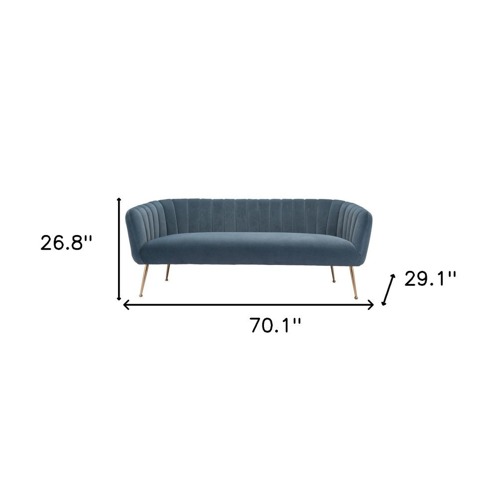 70" Gray Velvet Sofa With Gold Legs — view 1