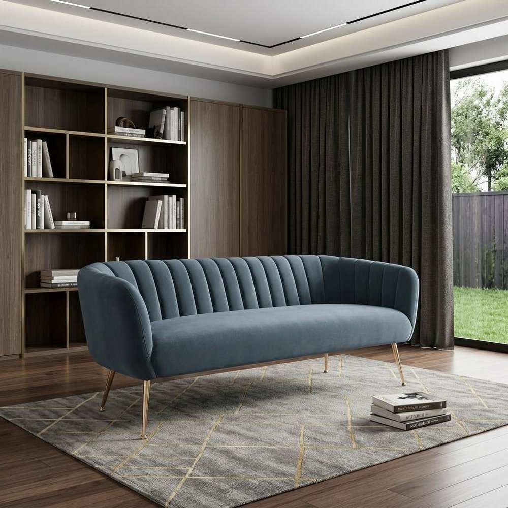 70" Gray Velvet Sofa With Gold Legs HomeRoots