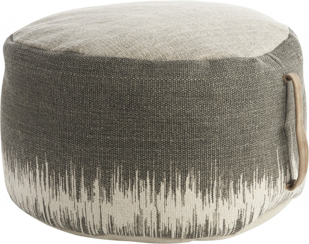 20" Charcoal Cotton Abstract Pouf Ottoman