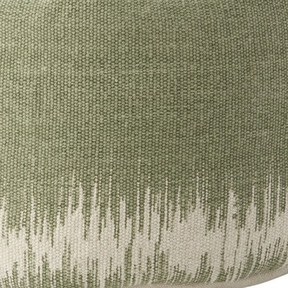 20" Green and White Cotton Round Abstract Pouf Ottoman