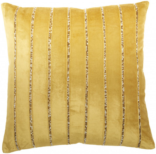 20" Glam Gold Striped Velvet Throw Pillow With Sequins