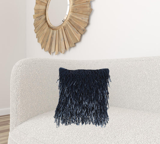 Unique Navy Blue Shag Accent Pillow