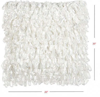 Shiny White Shaggy Throw Pillow