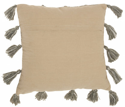 Gray Tasseled Throw Pillow