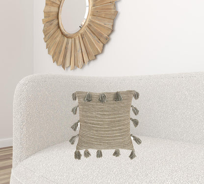 Gray Tasseled Throw Pillow