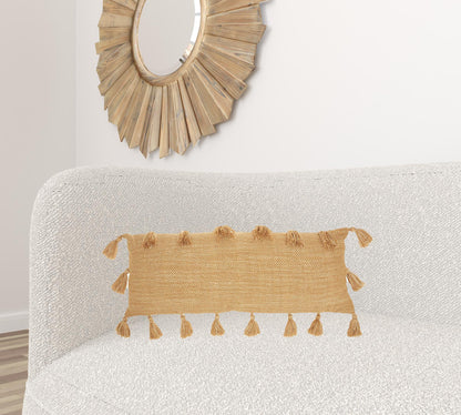 Yellow Tasseled Lumbar Pillow