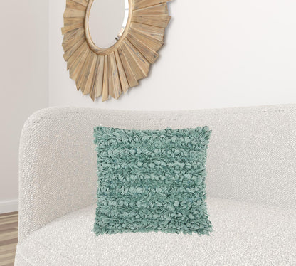 Loose Luscious Shag Sea Green Throw Pillow