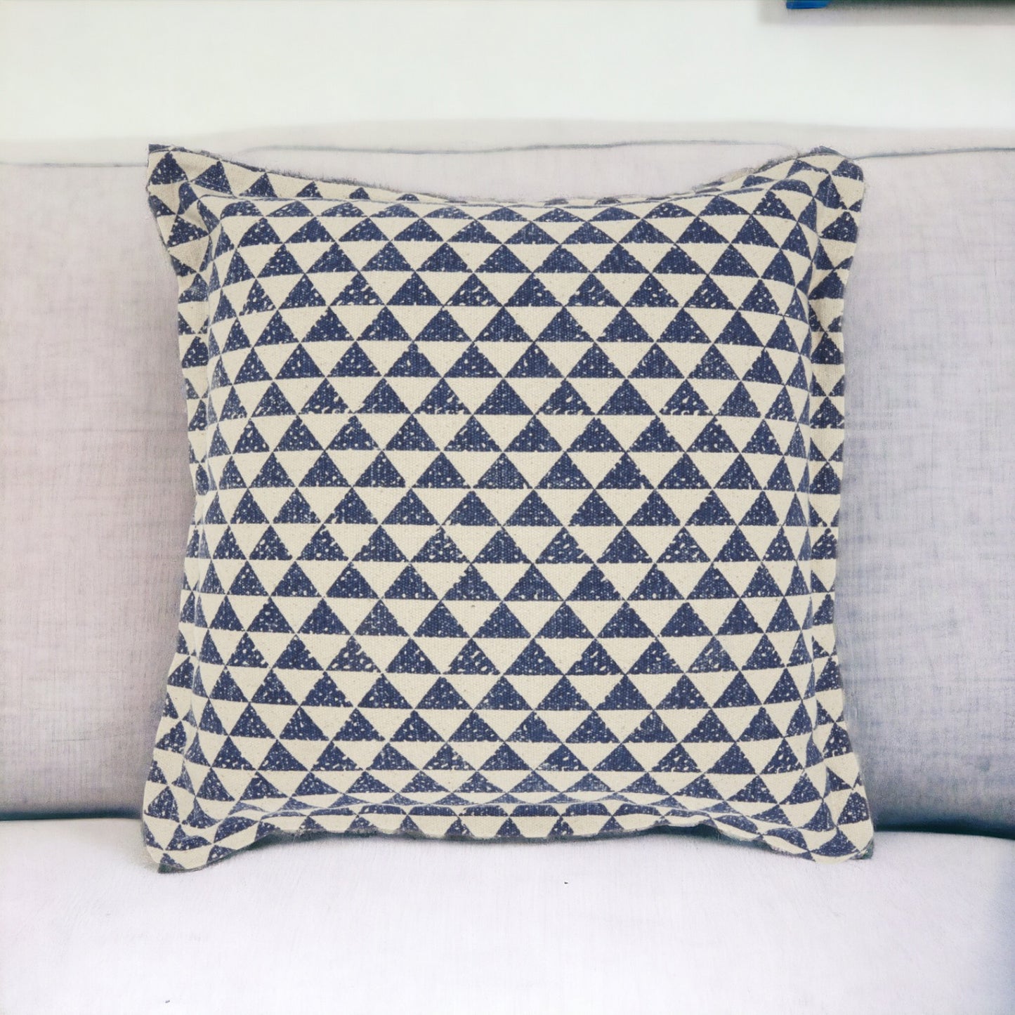 Indigo And Ivory Triangle Design Throw Pillow