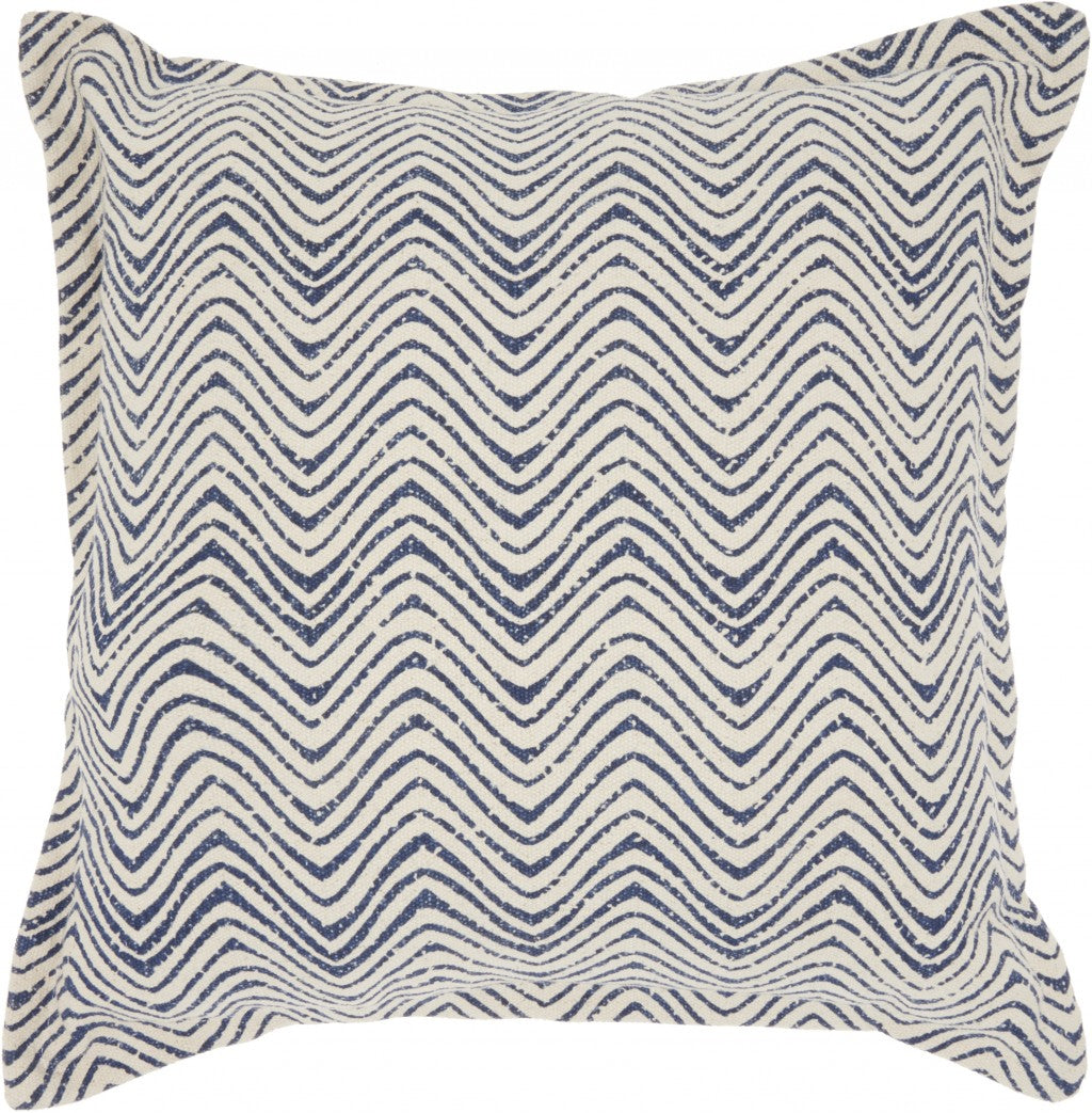 20" Indigo And Ivory Waves Throw Pillow