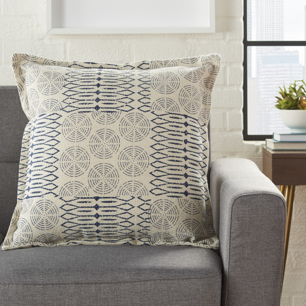 Indigo And Ivory Geometric Throw Pillow