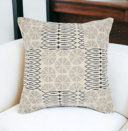 Indigo And Ivory Geometric Throw Pillow