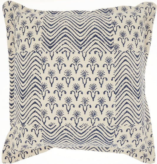 Indigo And Ivory Floral Waves Throw Pillow