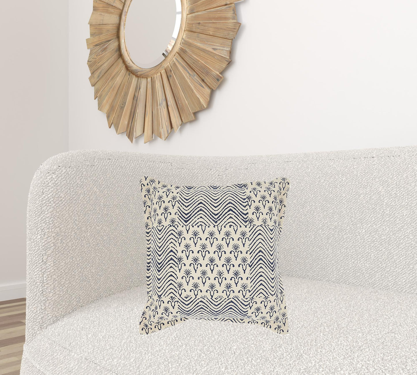 Indigo And Ivory Floral Waves Throw Pillow