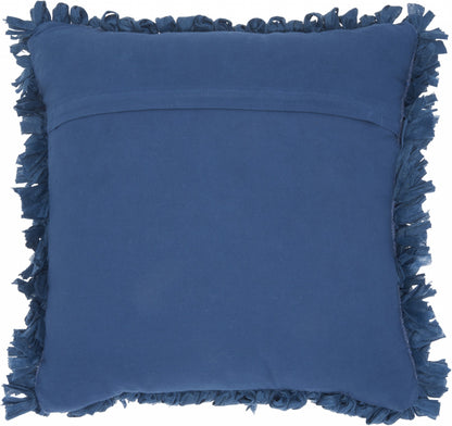 20" X 20" Dark Blue Cotton Blend Pillow With Shag