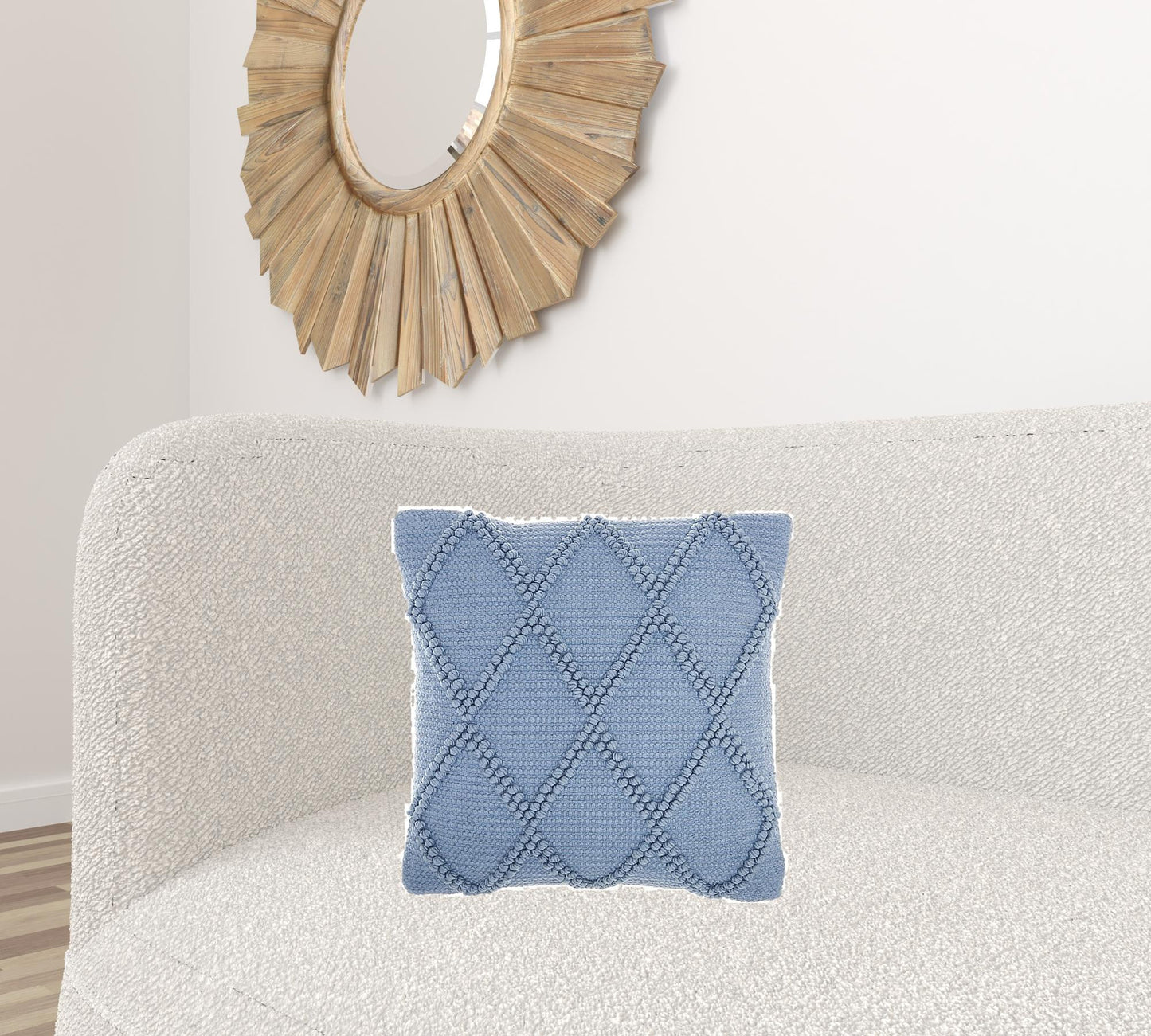 Soft Blue Textured Lattice Throw Pillow