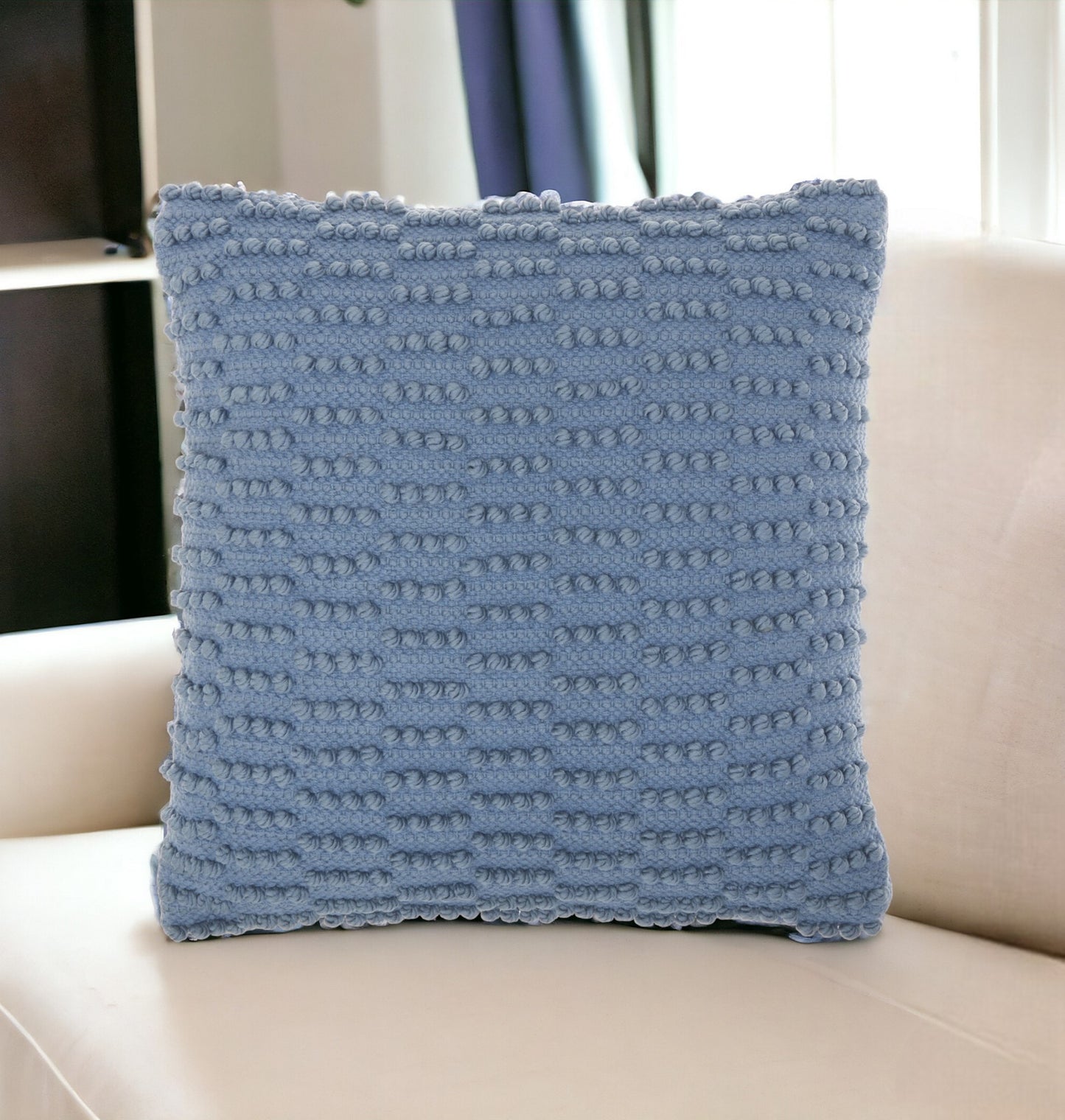 18" Blue Dot And Stripe Polyester and Cotton Blend Throw Pillow With Texture