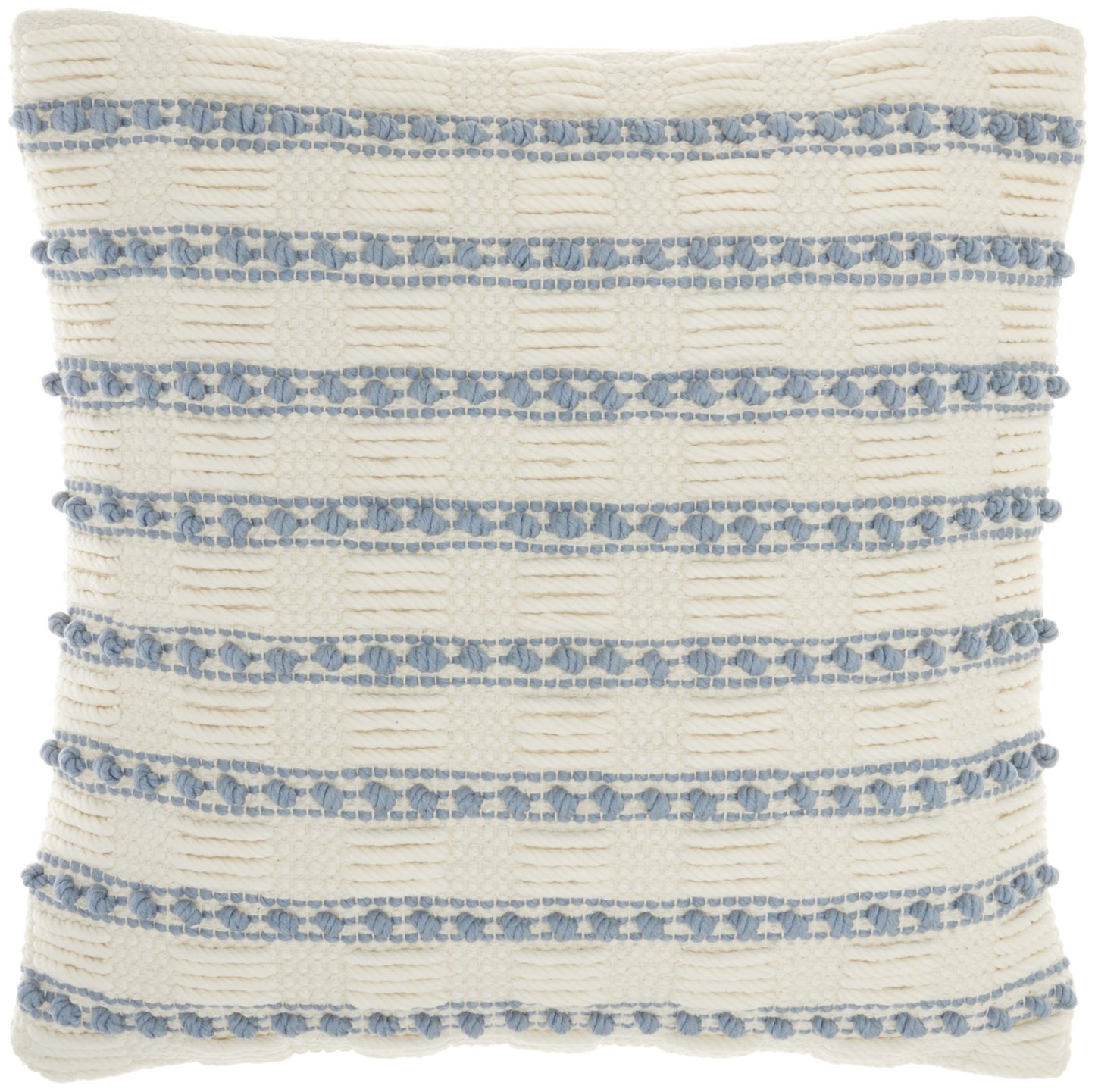 18" Pale Blue And Ivory Textured Stripes Throw Pillow