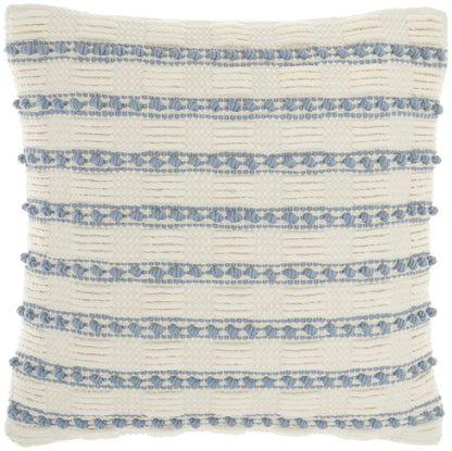 18" Pale Blue And Ivory Textured Stripes Throw Pillow