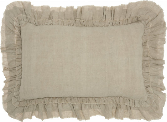 Dainty Ruffle Edged Beige Lumbar Pillow