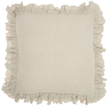 24" Beige Pillow With Ruffled Edges