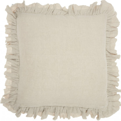 Dainty Ruffle Edged Beige Throw Pillow