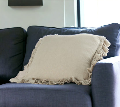 24" Beige Pillow With Ruffled Edges