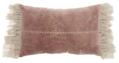 Wide Tasseled Marble Pink Lumbar Pillow