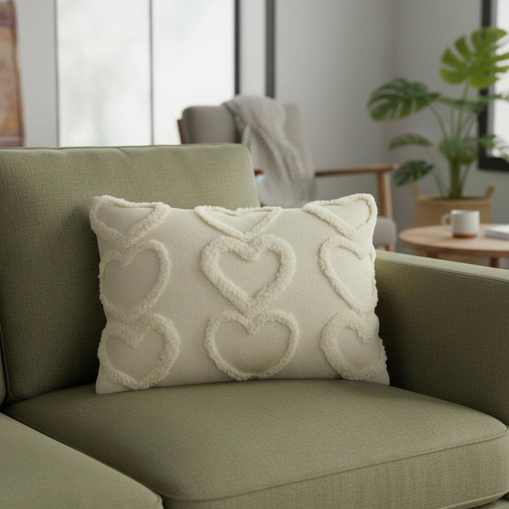 14" X 20" Off White Cotton Heart Throw Pillow — view 6