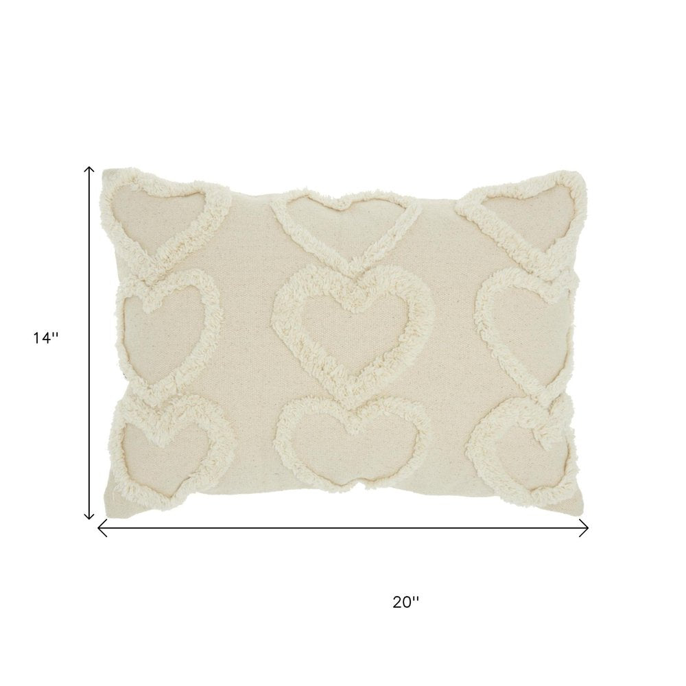 14" X 20" Off White Cotton Heart Throw Pillow — view 5
