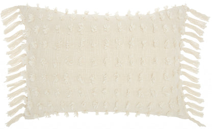 Tassel Detailed White Lumbar Pillow