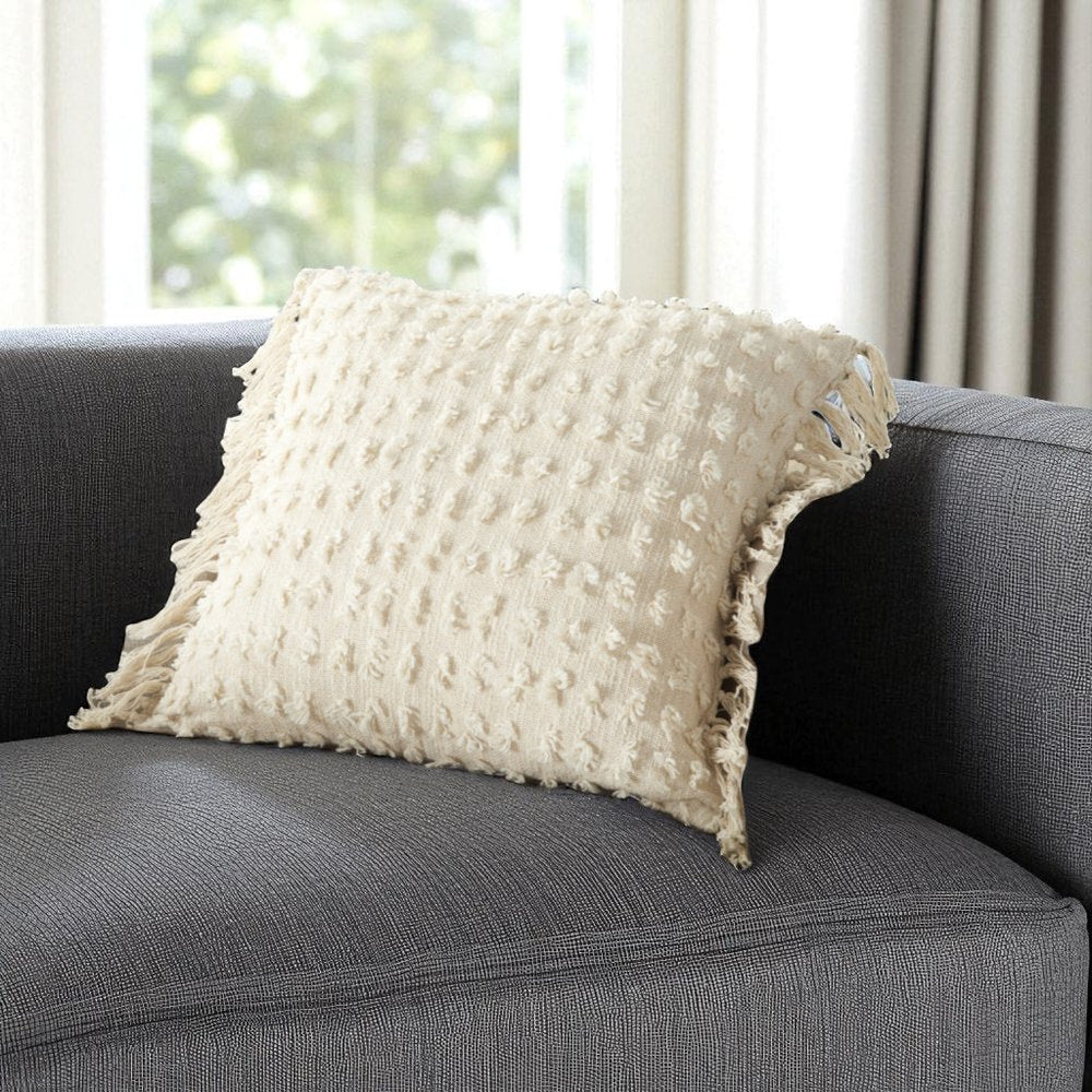 Tassel Detailed White Throw Pillow — view 5