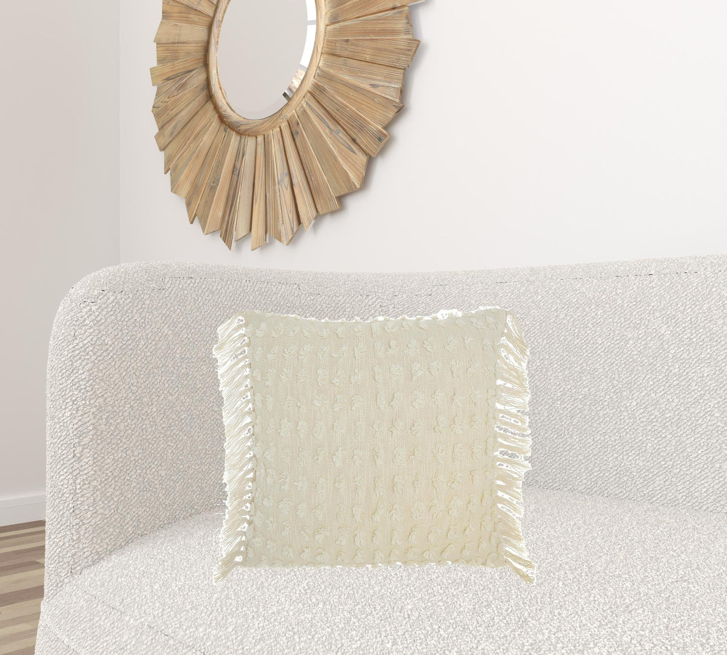 Tassel Detailed White Throw Pillow