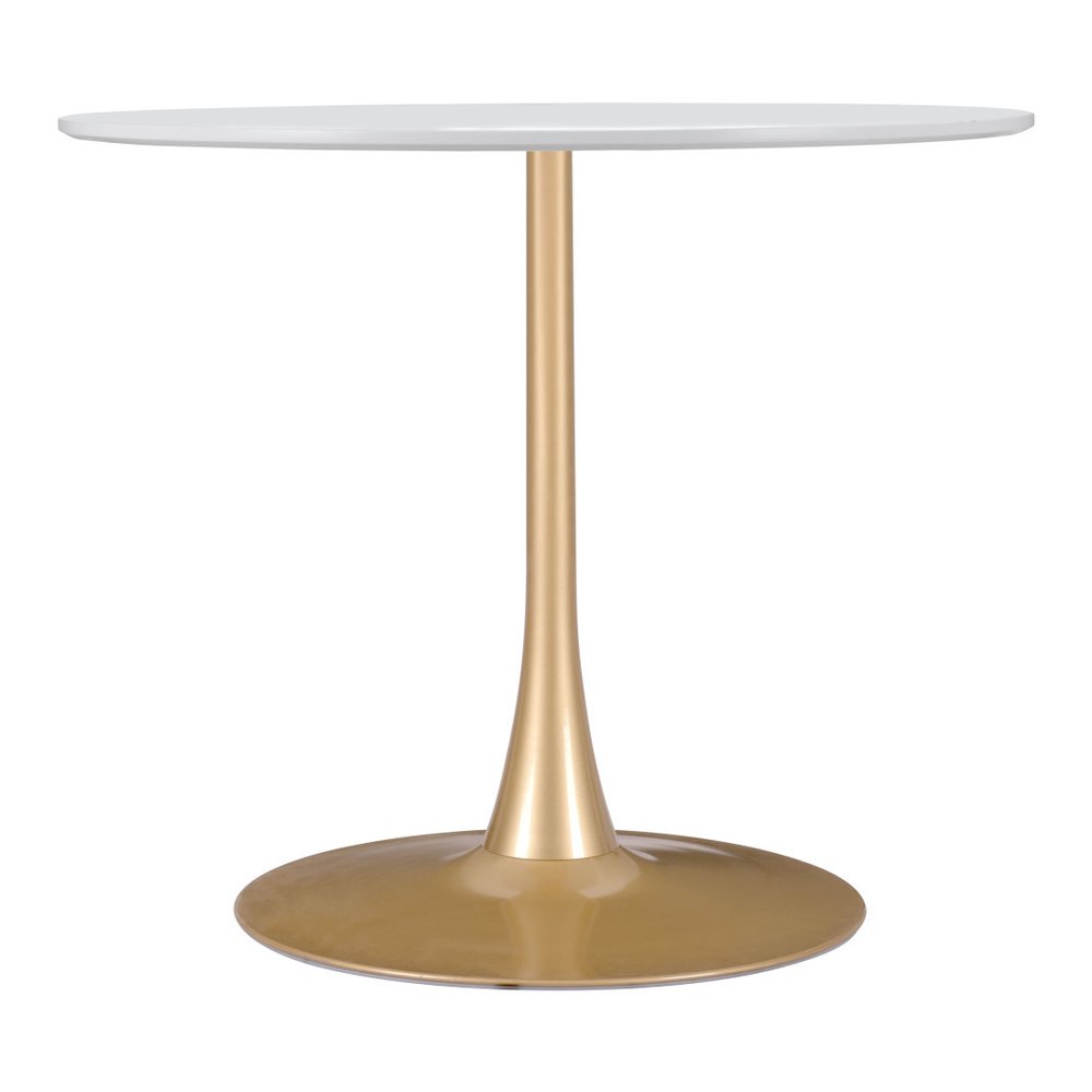 35" White and Gold Wood and Steel Pedestal Base Round Top Dining Table HomeRoots
