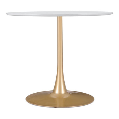 35" White and Gold Wood and Steel Pedestal Base Round Top Dining Table HomeRoots