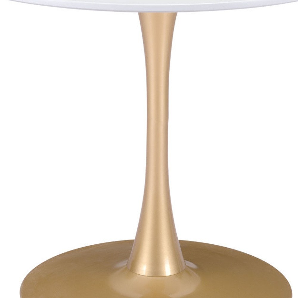 35" White and Gold Wood and Steel Pedestal Base Round Top Dining Table HomeRoots