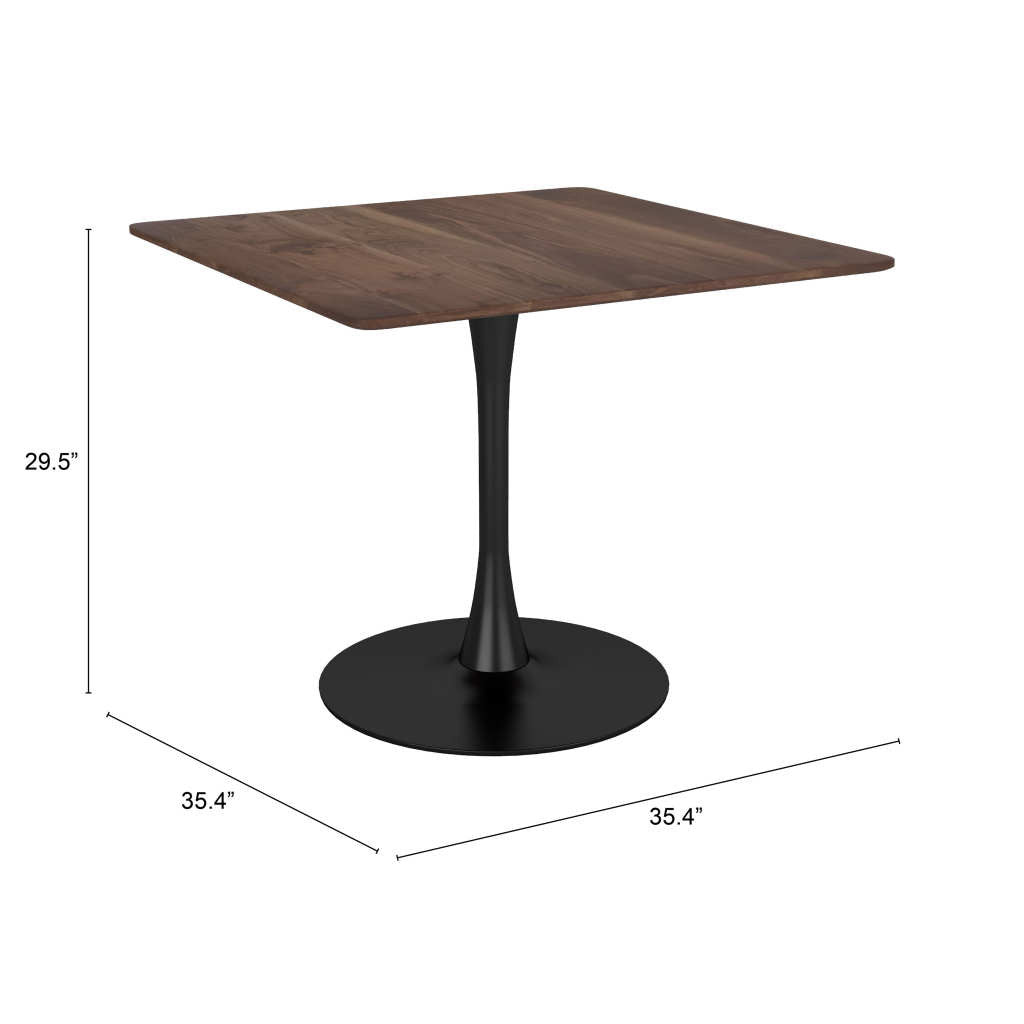 35" Square Steel Pedestal Base Dining Table