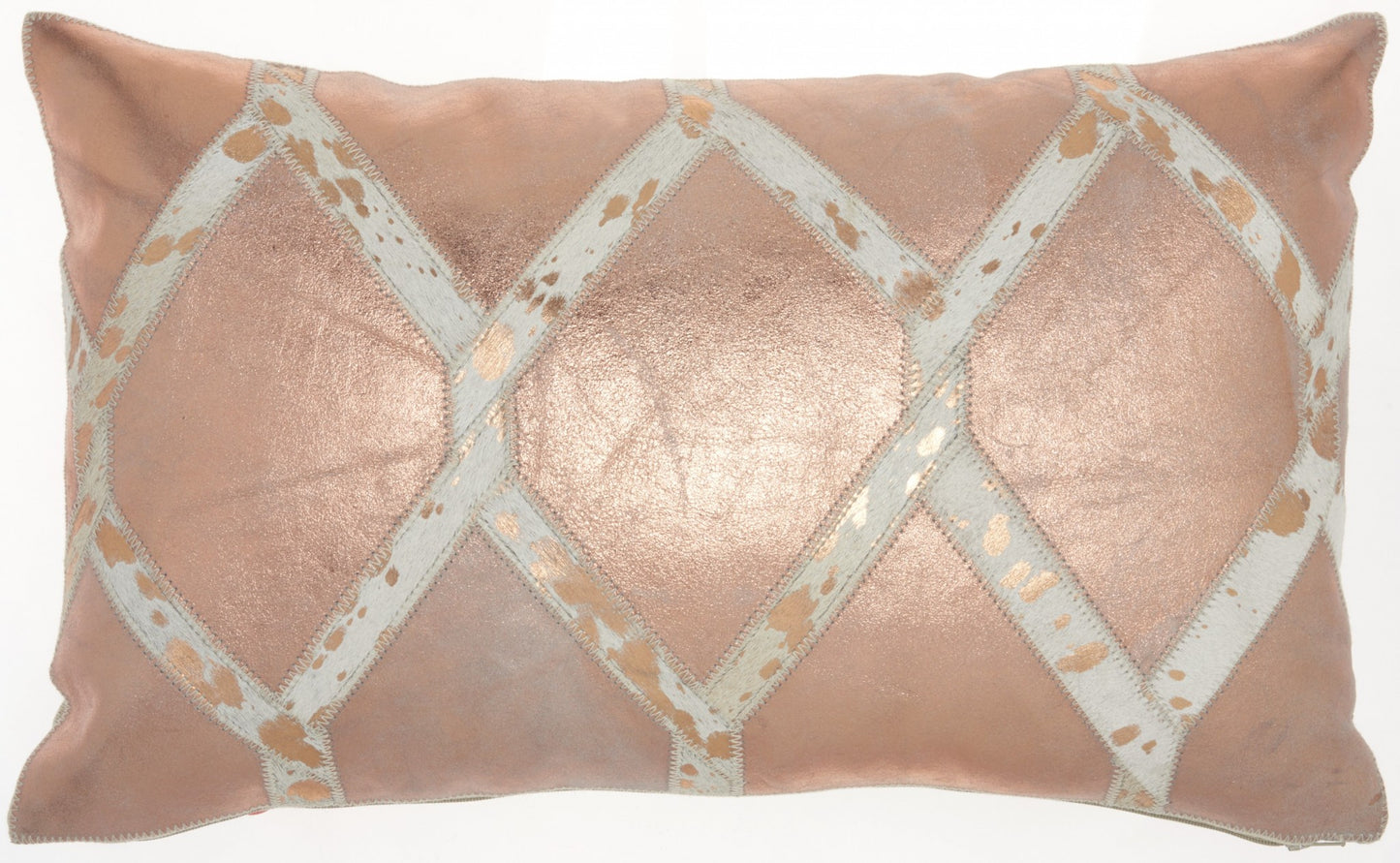 Rose Gold And White Cowhide Lumbar Throw Pillow