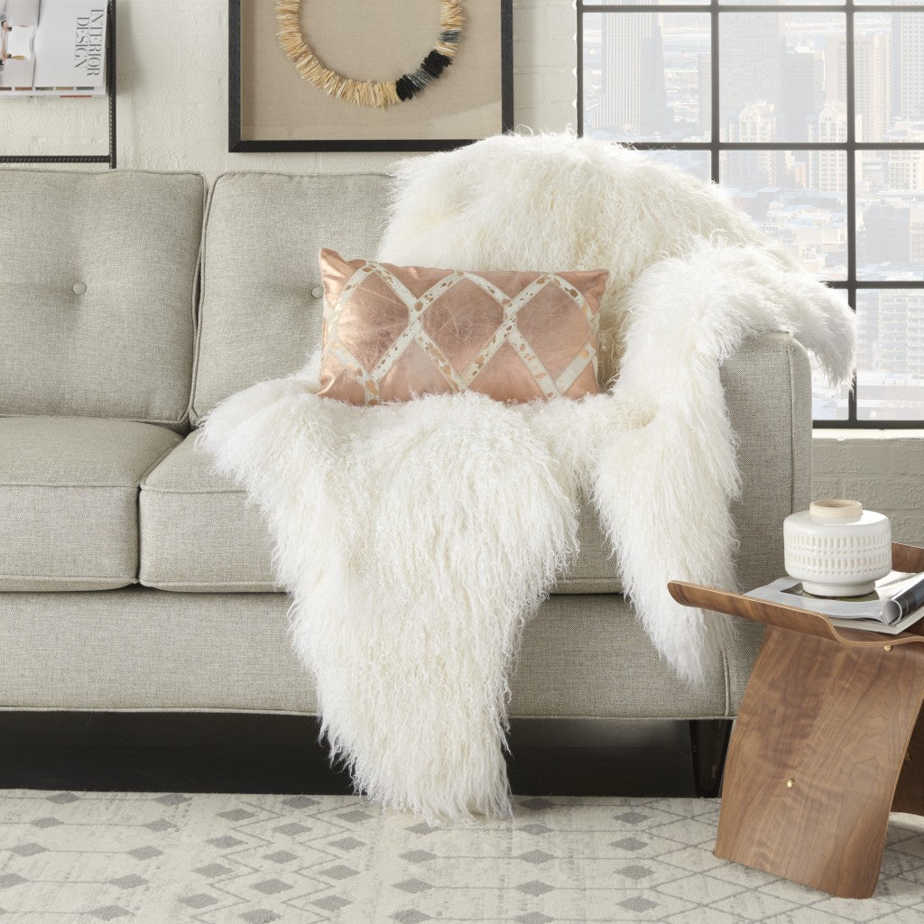 Rose Gold And White Cowhide Lumbar Throw Pillow