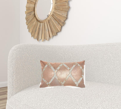 Rose Gold And White Cowhide Lumbar Throw Pillow