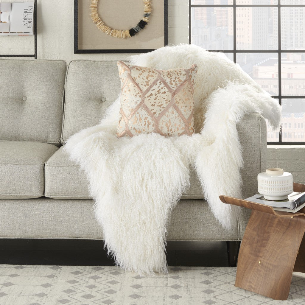 Rose Gold And White Cowhide Throw Pillow