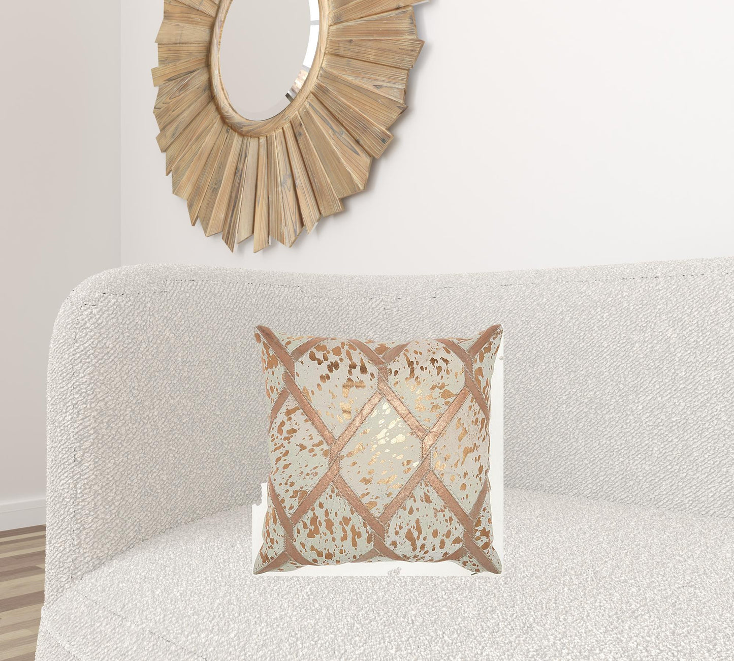 Rose Gold And White Cowhide Throw Pillow