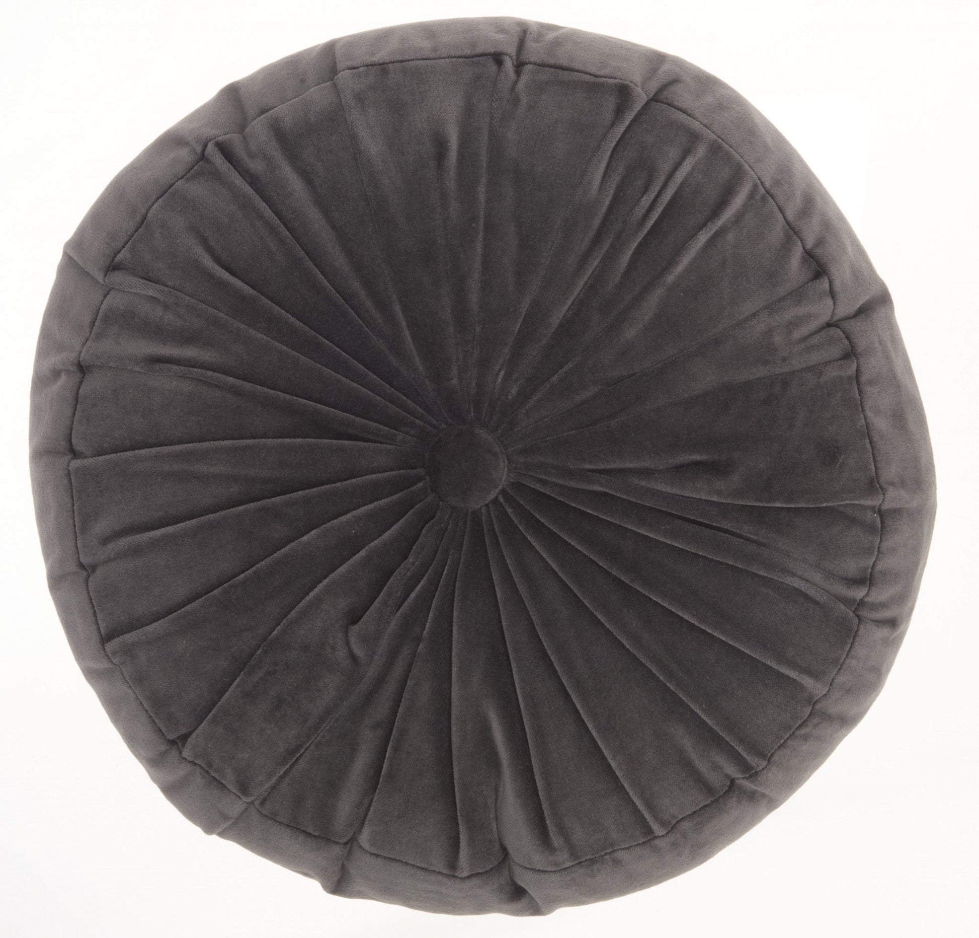 16" Dark Gray Round Tufted Velvet Throw Pillow FurniFindUSA