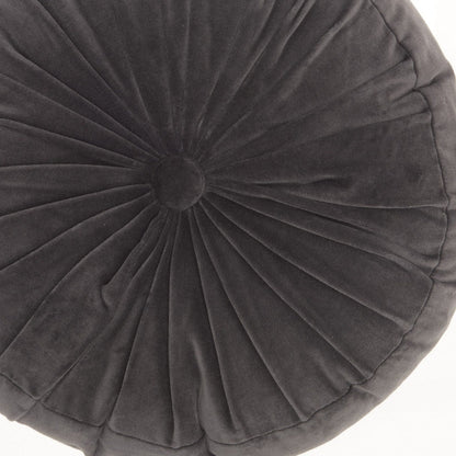 16" Dark Gray Round Tufted Velvet Throw Pillow FurniFindUSA