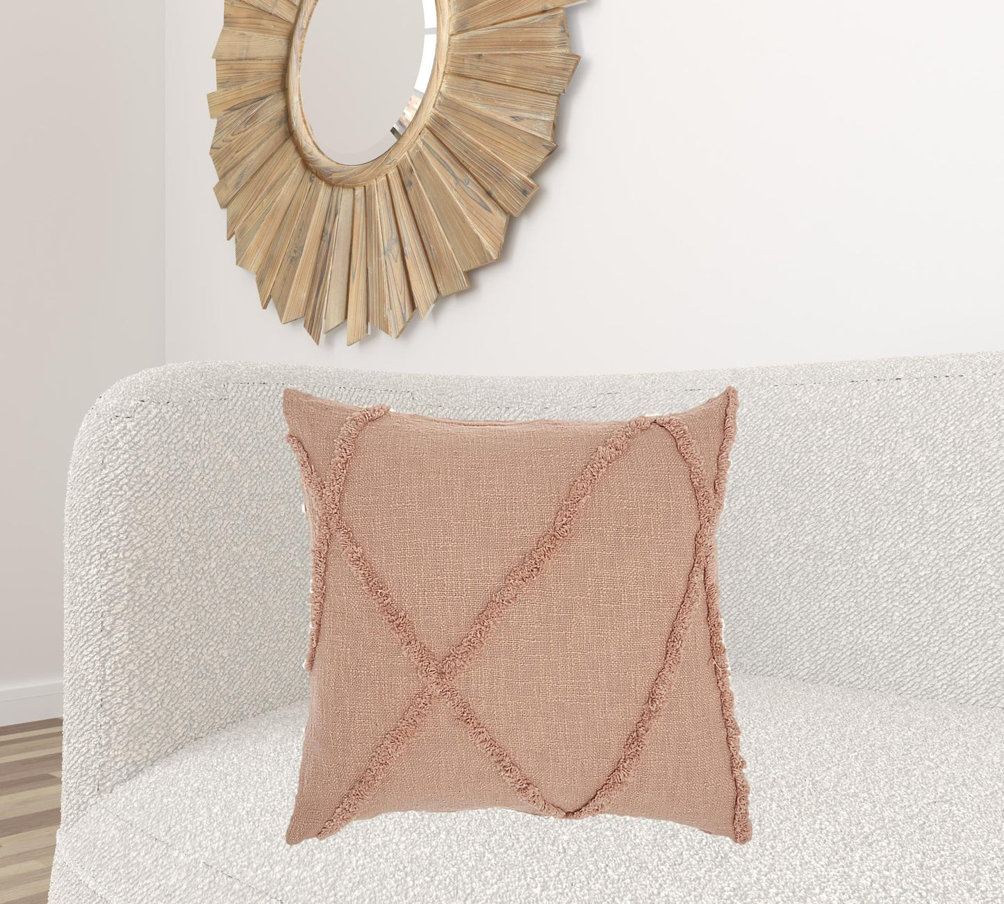 Tea Pink Abstract Shaggy Detail Throw Pillow